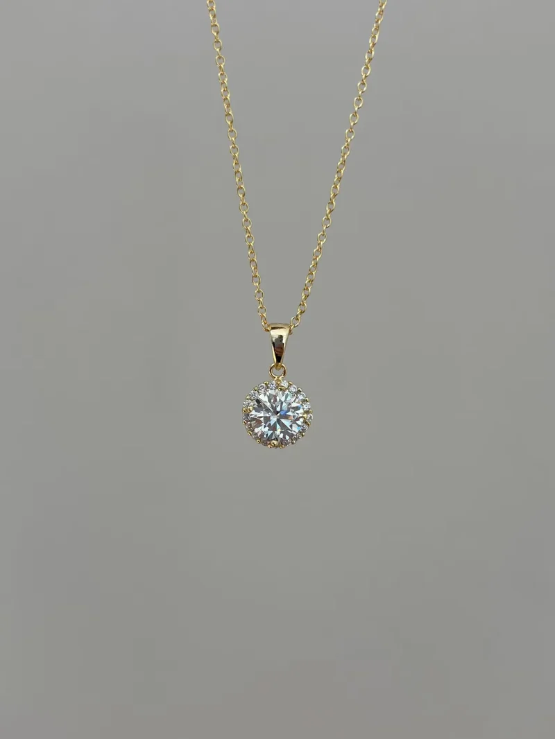 Gold Plated Christian Moissanite Halo Necklace 9MM Charm Diamond Party Jewelry for Women