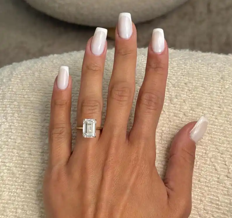 Emerald Cut Lab Grown Diamond Ring 14K Gold 9CT IGI Certified E VS Clarity 4GM Stunning Engagement Wedding & Party Jewelry