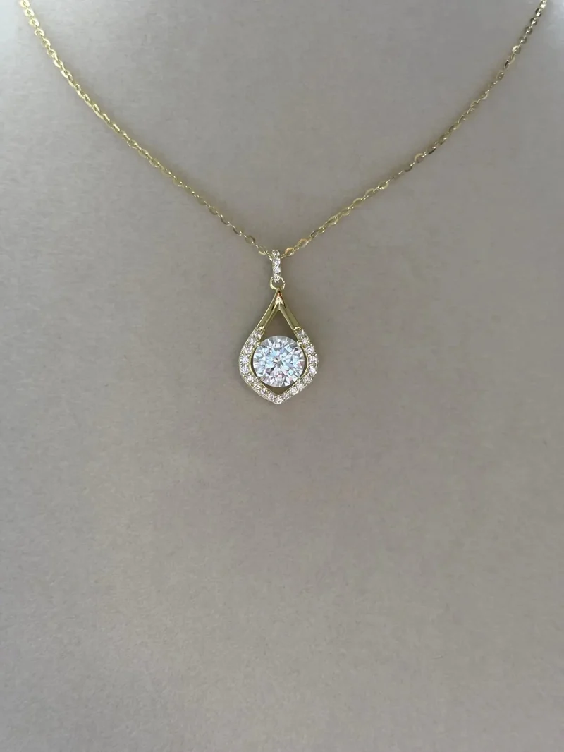 Teardrop Moissanite Halo Christian Party Necklace Silver Plated Sterling Silver Yellow Gold Spring Ring Closure Charms