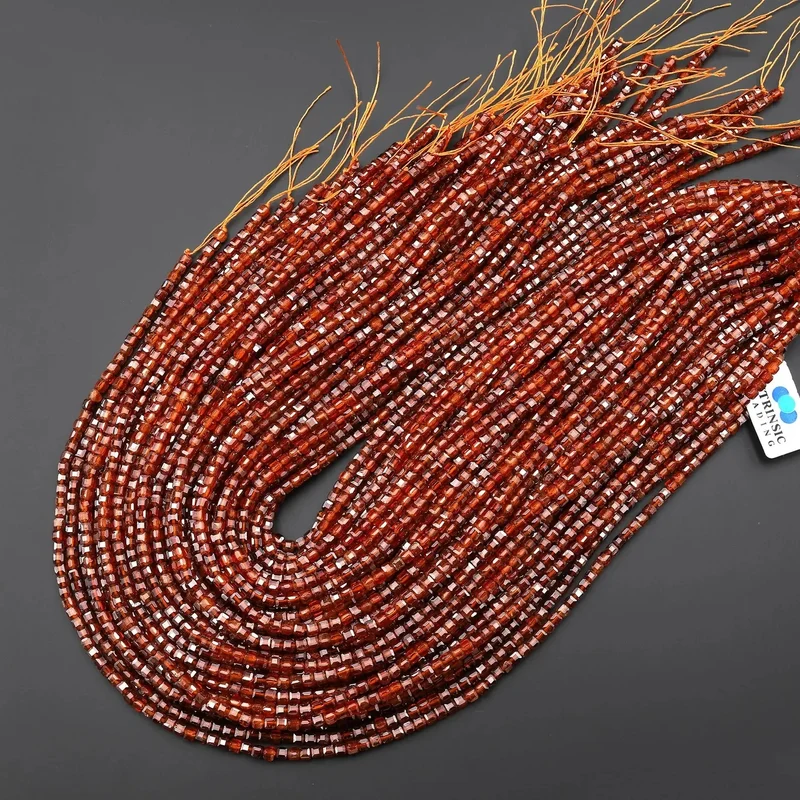 AAA Natural Orange Brown Hessonite Garnet Faceted 3mm Ball Beads 15.5" Strand Great Gems Unisex Casual Wedding Necklace