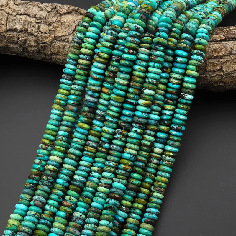 AAA Genuine Natural Blue Green Golden Turquoise 6mm 8mm Faceted Thin Ball Rondelle Beads Casual 15.5" Strand Great Gems Unisex