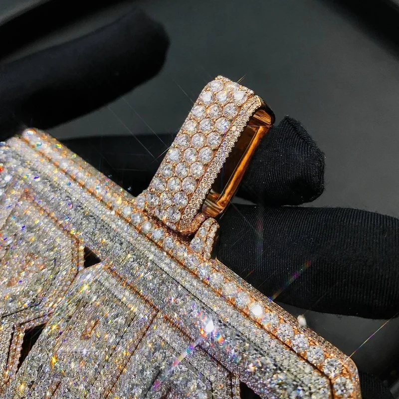 Super Bling Luxury Hip Hop Charm Pendant 925 Sterling Silver Rose Gold Plated VVS Moissanite Iced Drip Jewelry Men's