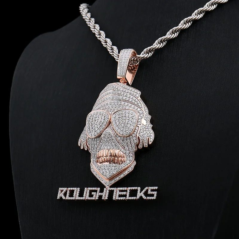 Starspire Jewels 925 Sterling Silver Hip Hop Skull Pendant Emerald Cut Moissanite Iced Charm Unisex Statement Necklace Jewelry