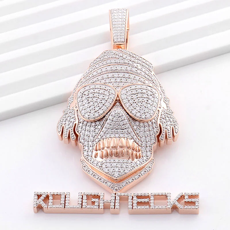 Starspire Jewels 925 Sterling Silver Hip Hop Skull Pendant Emerald Cut Moissanite Iced Charm Unisex Statement Necklace Jewelry