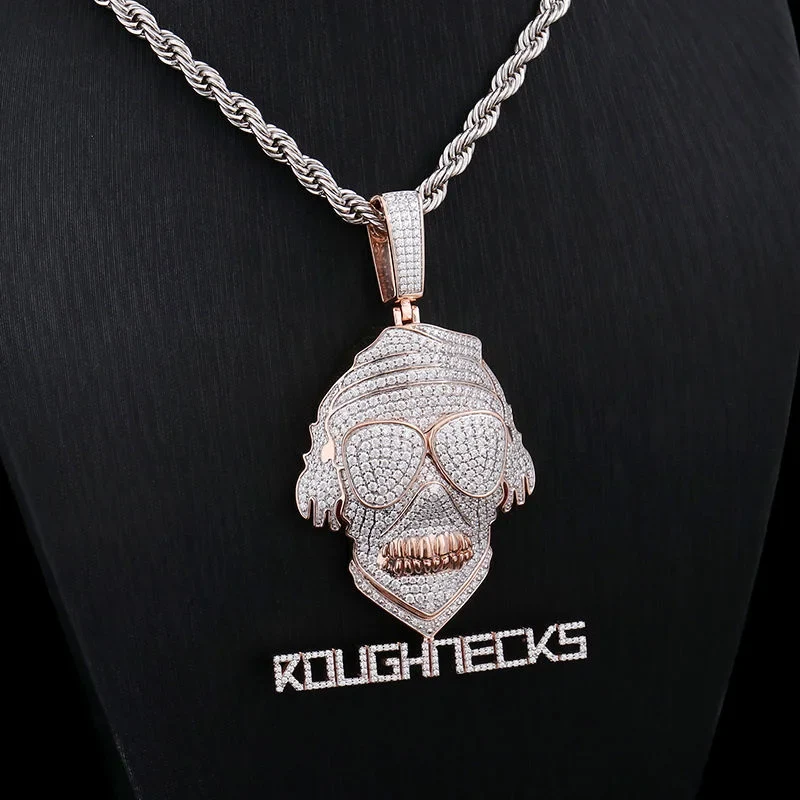 Starspire Jewels 925 Sterling Silver Hip Hop Skull Pendant Emerald Cut Moissanite Iced Charm Unisex Statement Necklace Jewelry