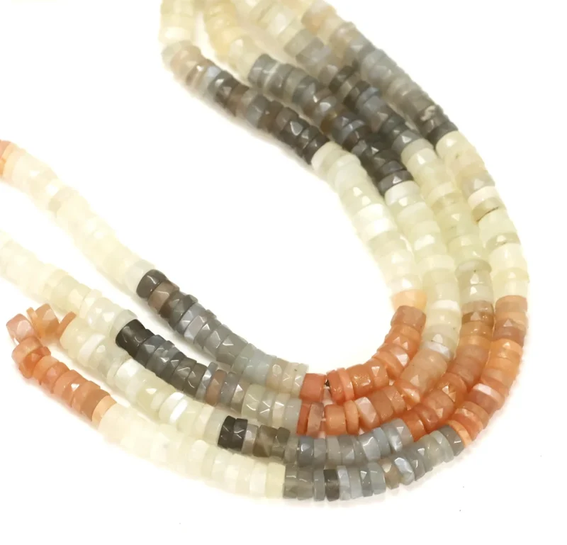 Multi Moonstone Faceted Tyre Shape Heishi Beads AAA Quality Multi Color 8/16 Inch Length Natural Gemstone Jewelry Craft