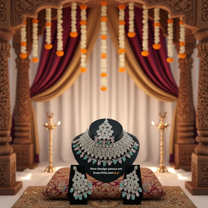 Standard Quality Trending Fancy Collection Gold Plated Kundan & Pearl with Stone Necklace Set for Women Wedding Ethnic Jewelry