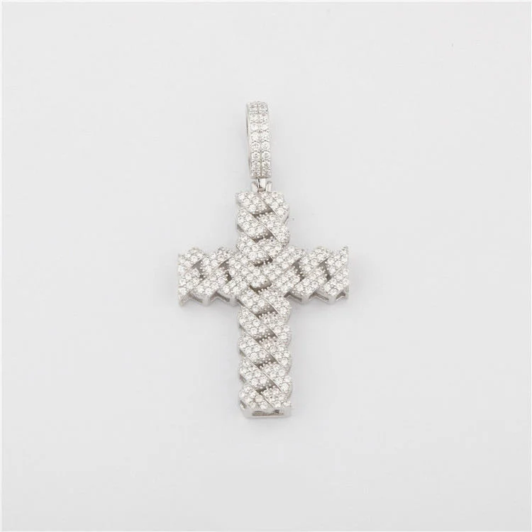 Starspire 925 Silver Gold Plated Emerald Cut Moissanite Pass Tester Cross Pendant Iced Hip Hop Luxury Jewelry Customizable