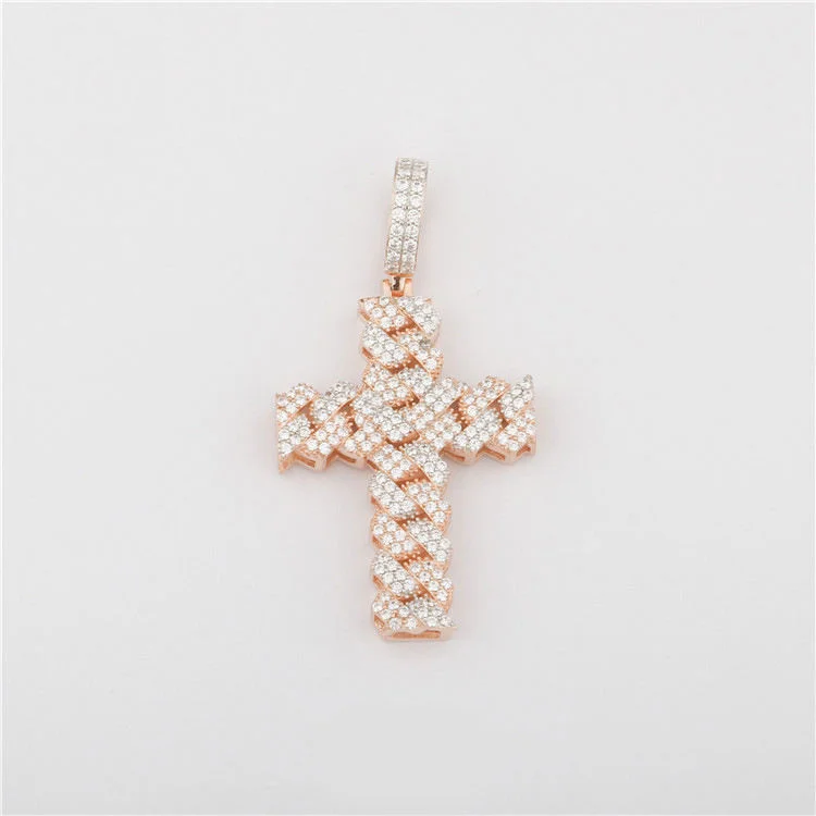 Starspire 925 Silver Gold Plated Emerald Cut Moissanite Pass Tester Cross Pendant Iced Hip Hop Luxury Jewelry Customizable