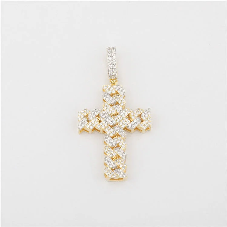 Starspire 925 Silver Gold Plated Emerald Cut Moissanite Pass Tester Cross Pendant Iced Hip Hop Luxury Jewelry Customizable