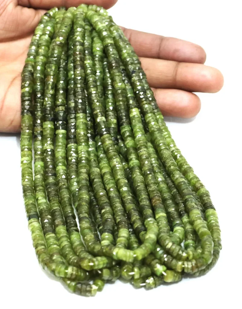 Wholesale RADHIKA GEMS 'N' BEADS Vessonite Gemstone Heishi Beads 100% Natural AAA Shaded Olive Faceted Tyre Shaped 16" Length