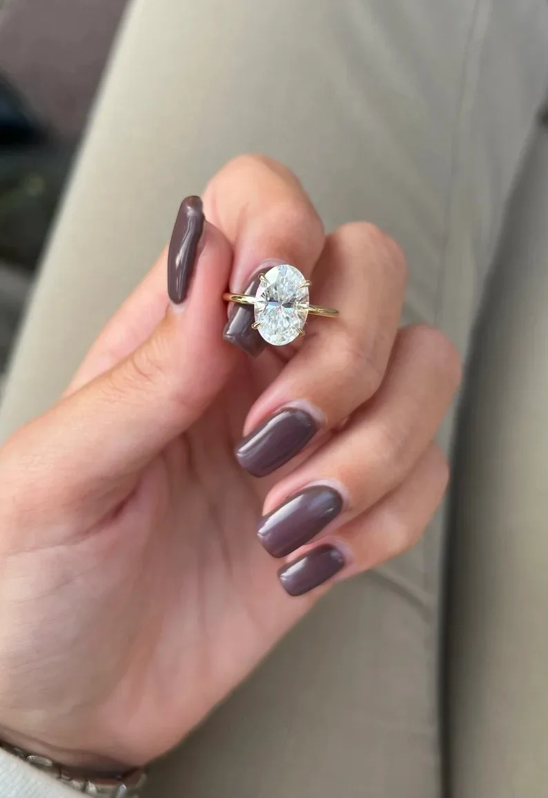 3 Carat Oval Lab Grown Diamond Engagement Ring IGI Certified Hidden Halo Solitaire in 14K 18K Gold