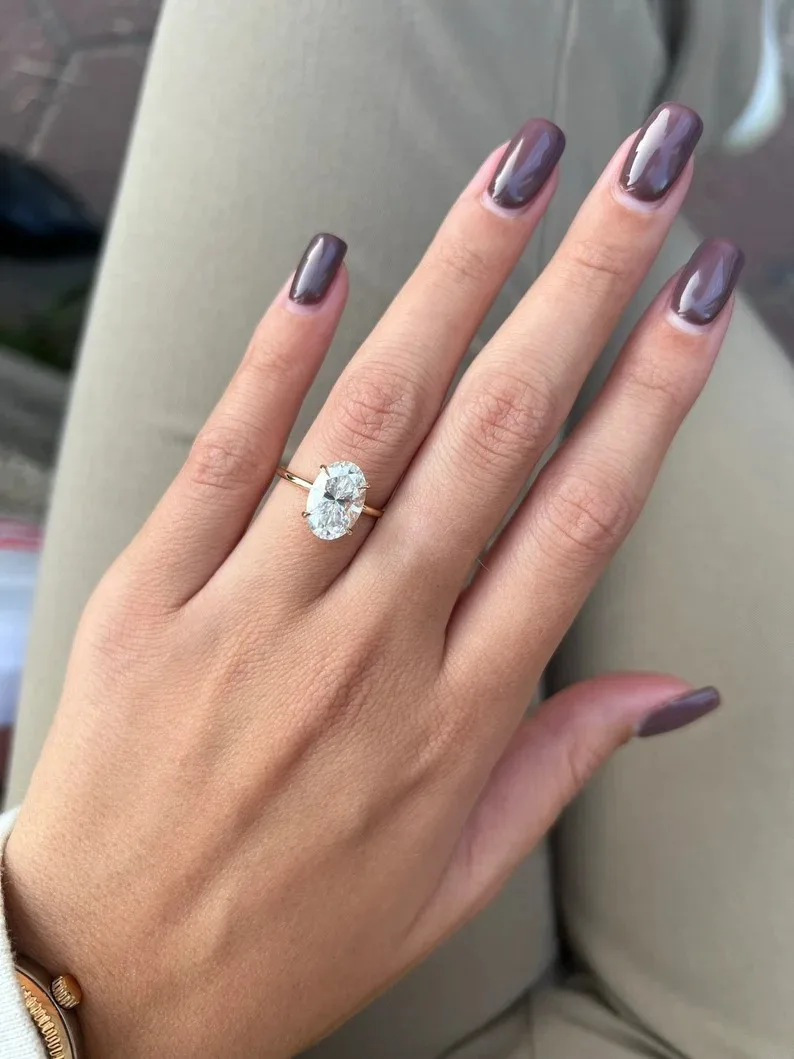 3 Carat Oval Lab Grown Diamond Engagement Ring IGI Certified Hidden Halo Solitaire in 14K 18K Gold