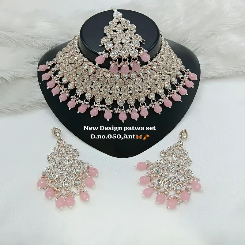 Quality Assured Trending Fancy Collection Gold Plated Kundan & Pearl with Pink Stone Necklace Set For Women Wear Jewelry