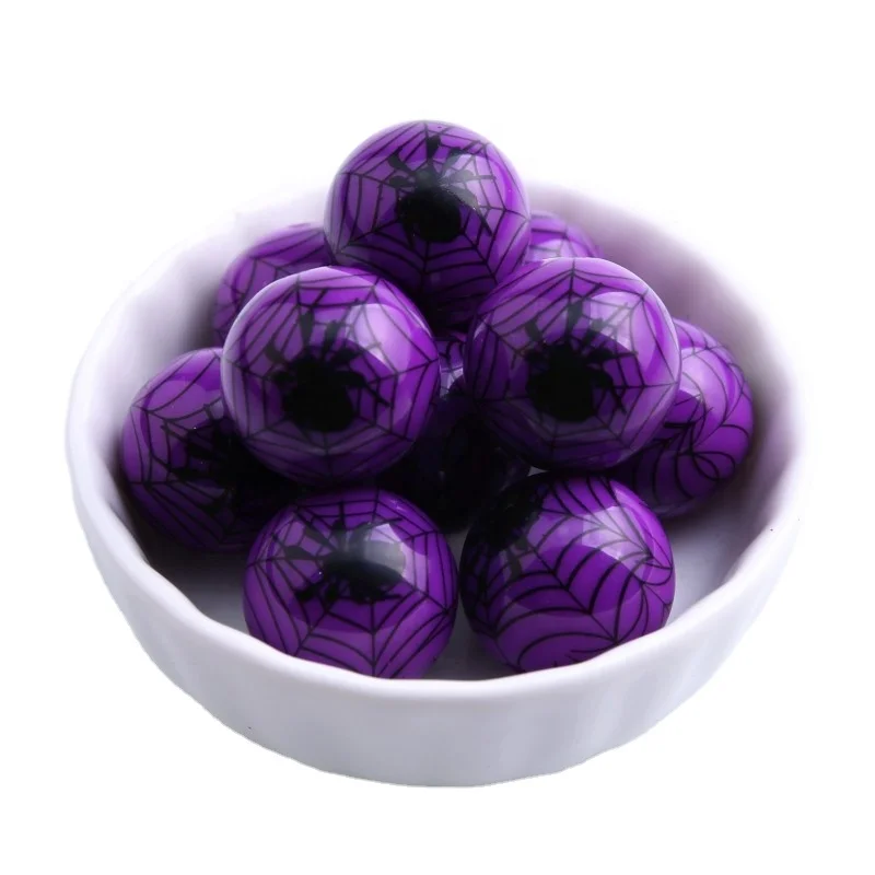 New Gumball Halloween Fashion Chunky Solid Print ArachnidBeads for Jewelry Necklace Making 20mm Acrylic Beads