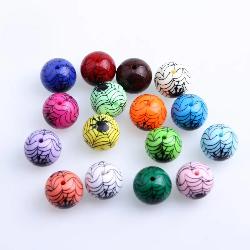 New Gumball Halloween Fashion Chunky Solid Print ArachnidBeads for Jewelry Necklace Making 20mm Acrylic Beads