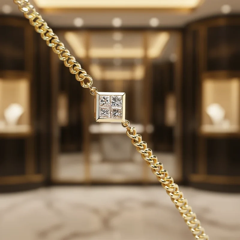XL1386 Diamond Bracelet Yellow Gold Princess Cut G Color Unisex Minimalist Everyday Wear
