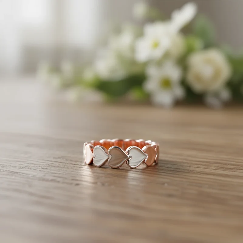 F1575 Heart Ring Rose Gold Plated Eternity Band Fashion Jewelry Unisex Daily Wear Valentine's Day Style