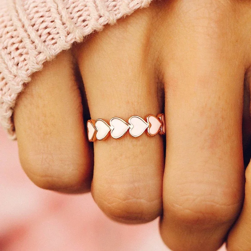 F1575 Heart Ring Rose Gold Plated Eternity Band Fashion Jewelry Unisex Daily Wear Valentine's Day Style