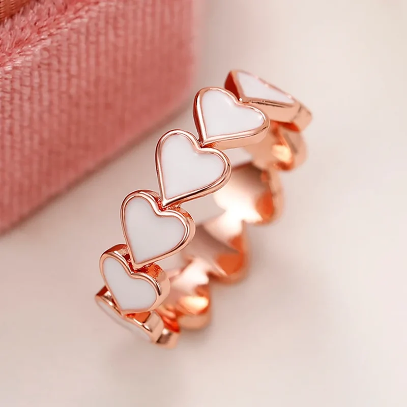 F1575 Heart Ring Rose Gold Plated Eternity Band Fashion Jewelry Unisex Daily Wear Valentine's Day Style