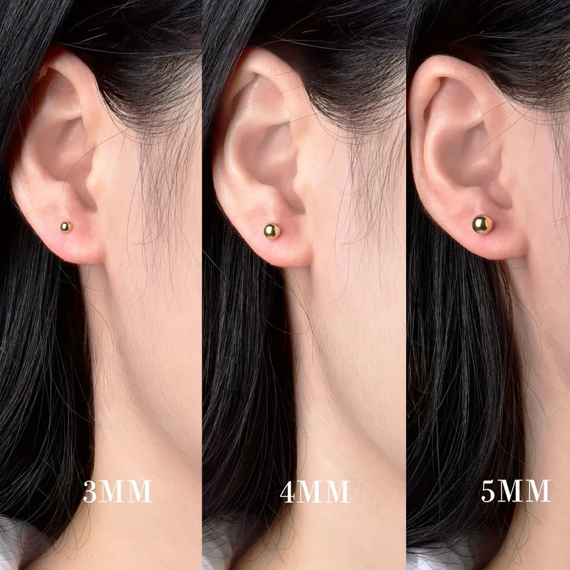 Lanshang Fine Stud Earrings 925 Sterling Silver Gold Plated Jewelry for Women Men Tiny Ball Earrings