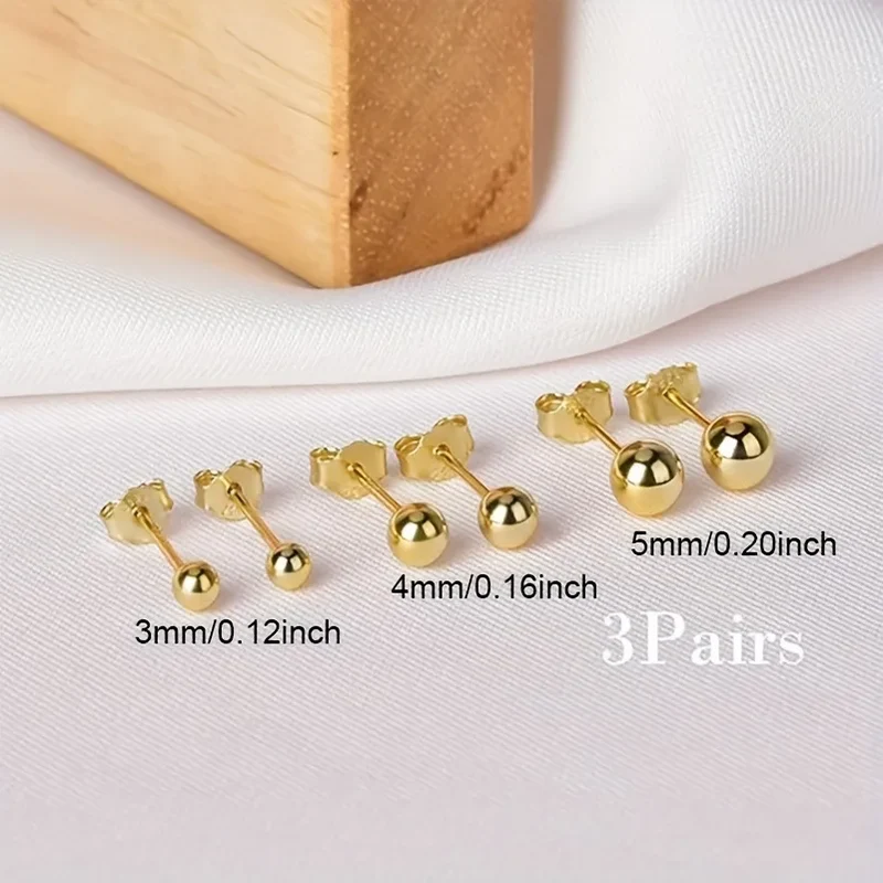 Lanshang Fine Stud Earrings 925 Sterling Silver Gold Plated Jewelry for Women Men Tiny Ball Earrings