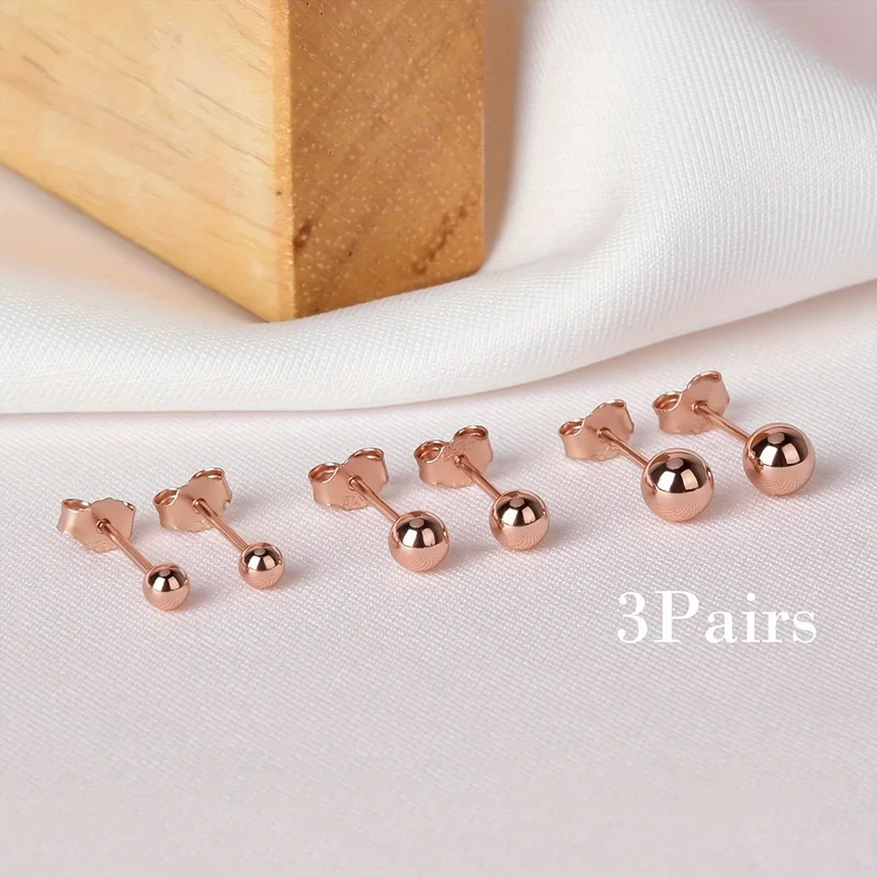Lanshang Fine Stud Earrings 925 Sterling Silver Gold Plated Jewelry for Women Men Tiny Ball Earrings