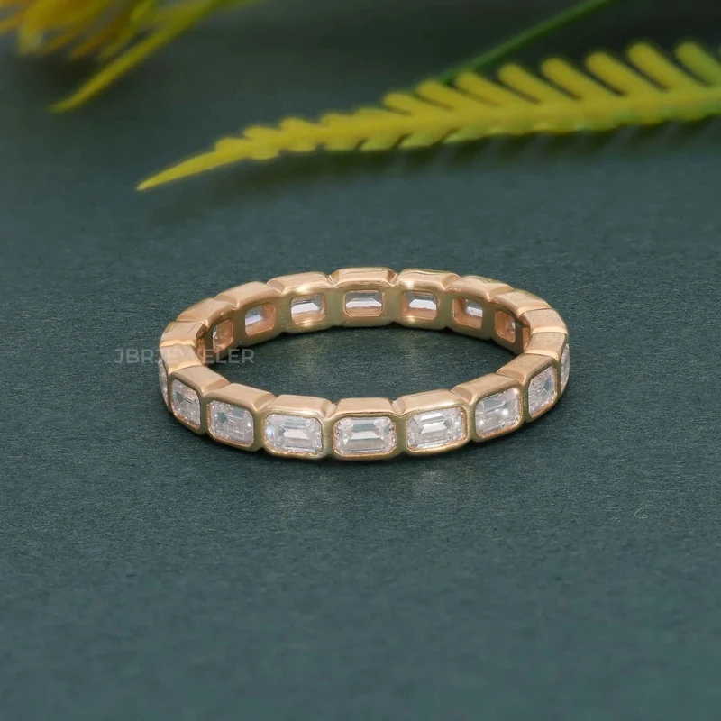 Trendy IGI Certified VVS Emerald Lab Grown Diamond 14k Solid Gold Bezel Set Wedding Band Ring Fine Fashion Luxury Women Jewelry