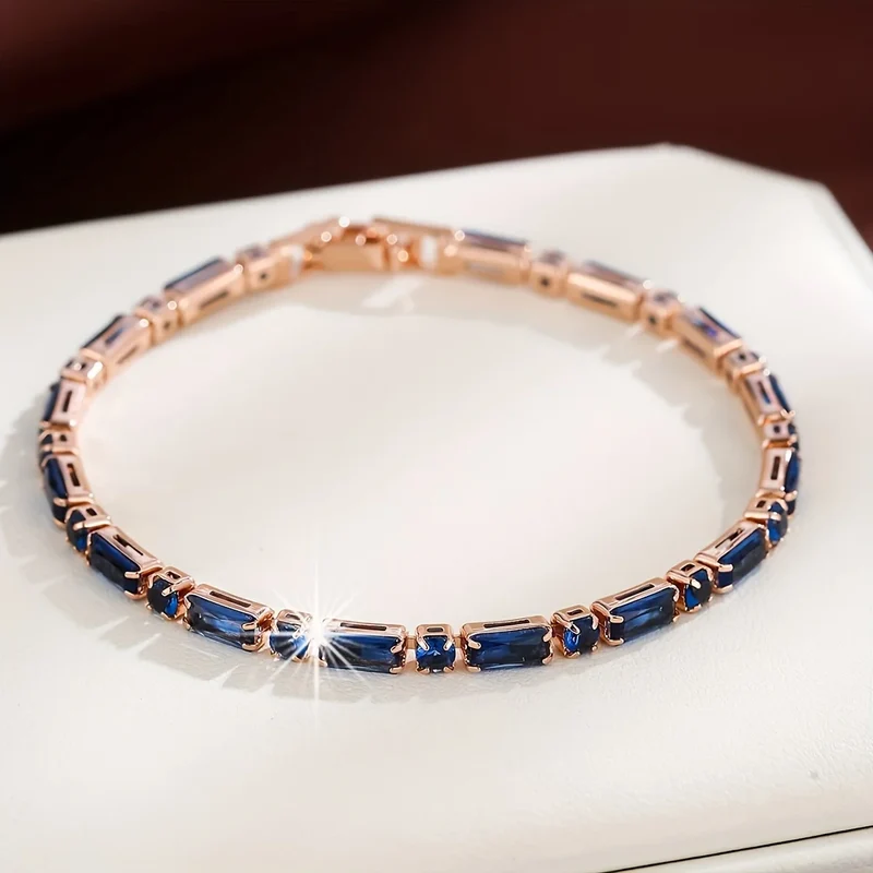 Unique Deep Blue Synthetic Zircon (synthetic Cubic Zirconia) Vintage Bracelet | for Women, Delicate Everyday Versatile
