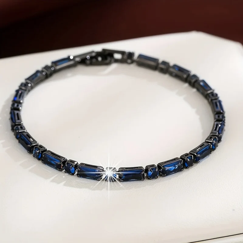 Unique Deep Blue Synthetic Zircon (synthetic Cubic Zirconia) Vintage Bracelet | for Women, Delicate Everyday Versatile