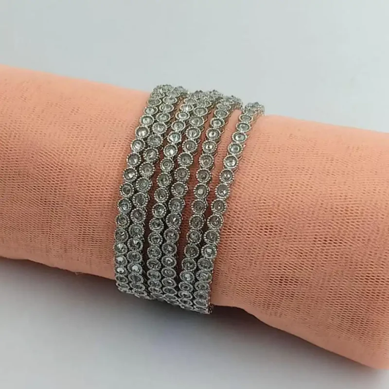Silver Plated Fashion Jewelry Set with Crystal Stone Bangles | Elegant Bracelet Set for Women and Girls For festive collection