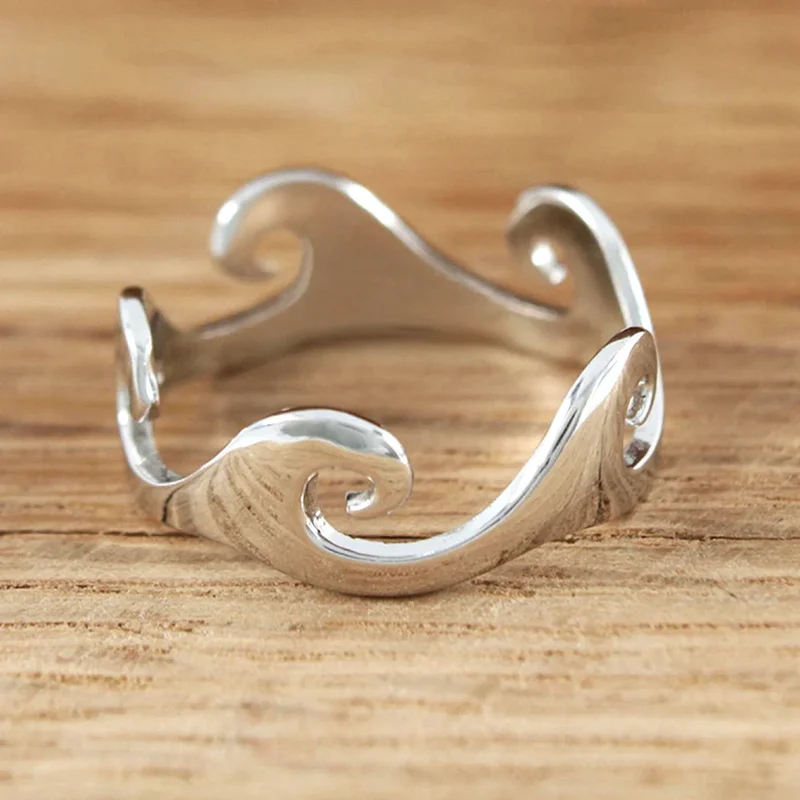 Irregular Wave Polished Index Finger Ring for Men Women, Minimalist Unisex Band with Smooth Style