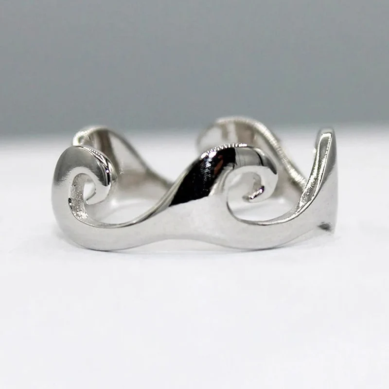 Irregular Wave Polished Index Finger Ring for Men Women, Minimalist Unisex Band with Smooth Style