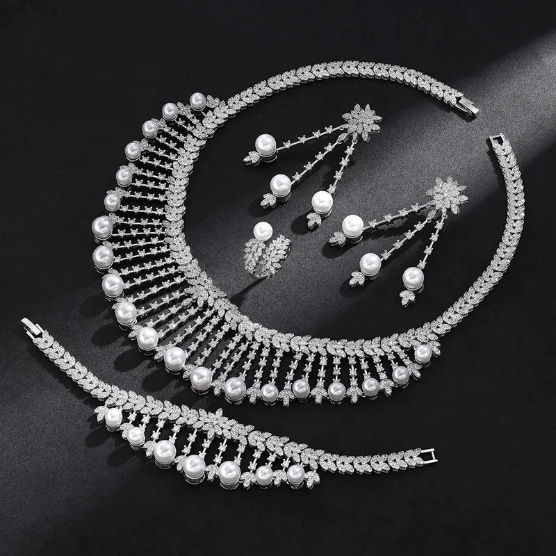 Hotsale Bridal Jewelry Sets New Fashion Dubai White Pearl Necklace Sets for Women Wedding Party Accessories