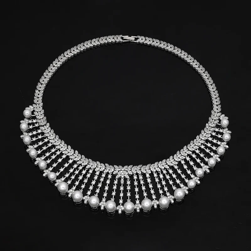 Hotsale Bridal Jewelry Sets New Fashion Dubai White Pearl Necklace Sets for Women Wedding Party Accessories