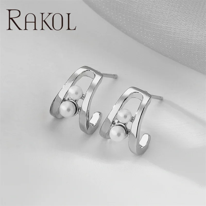 Rakol EP5587 Pretty Daily Pearl Earrings Metallic 18k Gold Plated Small Cute Stud Earrings for Girls
