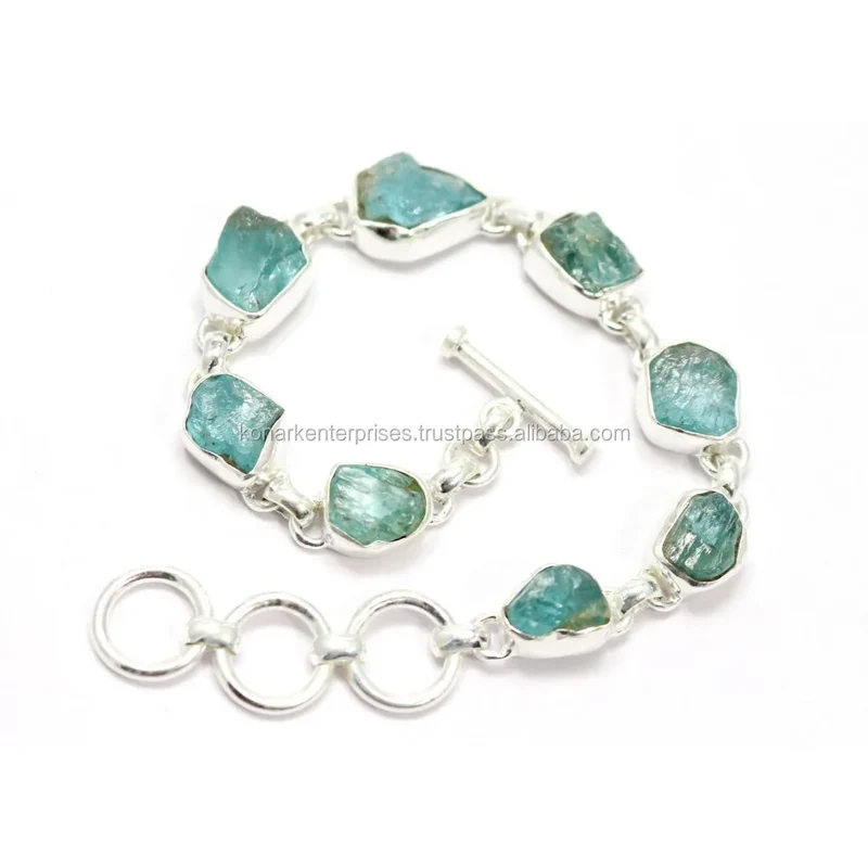 Modern Design High Quality Aquamarine Nuggets 925 Sterling Silver Handmade Bracelet Jewelry