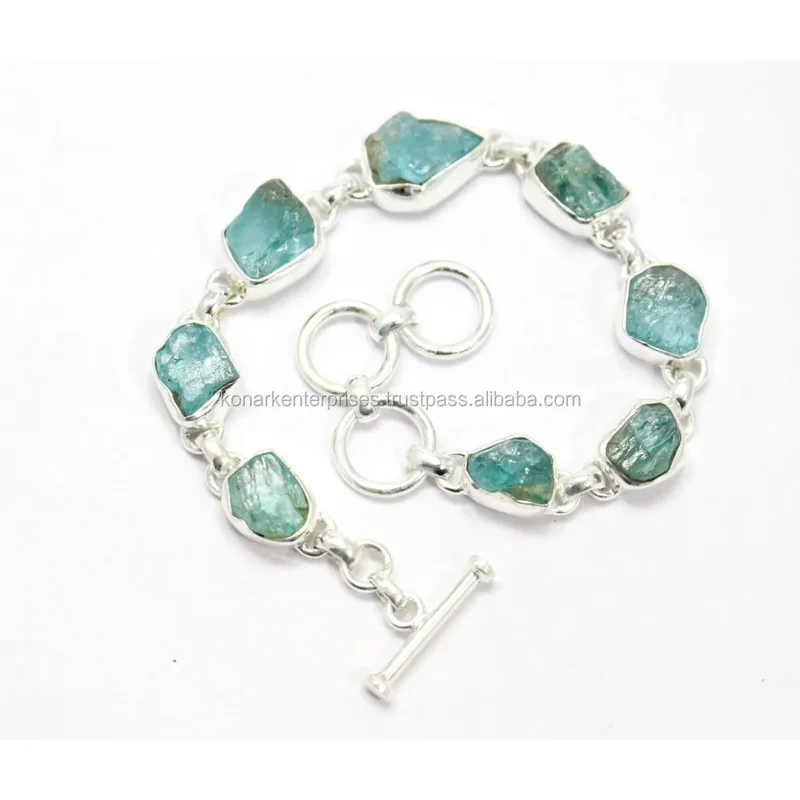 Modern Design High Quality Aquamarine Nuggets 925 Sterling Silver Handmade Bracelet Jewelry