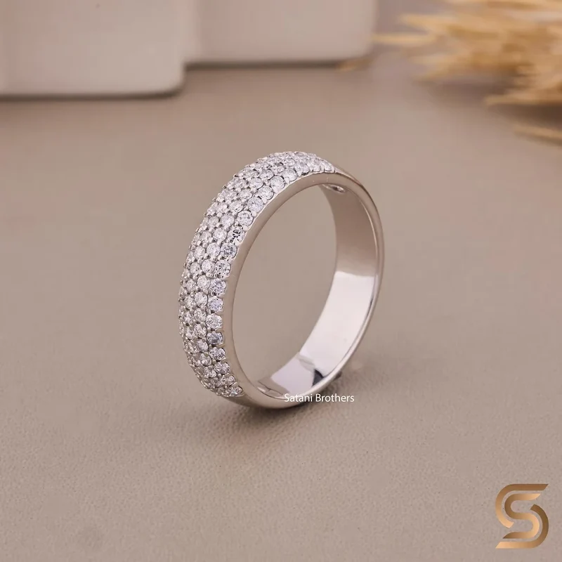 925 Sterling silver Moissanite Diamond Half Eternity Ring 5mm Pave Wedding Band Round Cut Ethical