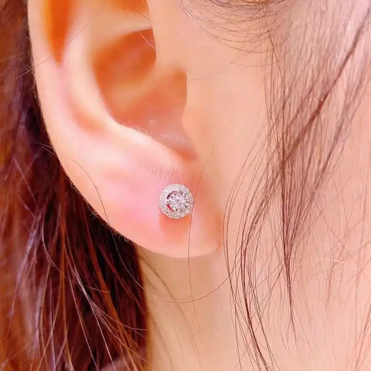 Wholesale High Quality Fashion Wedding Accessories Jewelry Natural Round Diamond 18K Pure Earring Stud