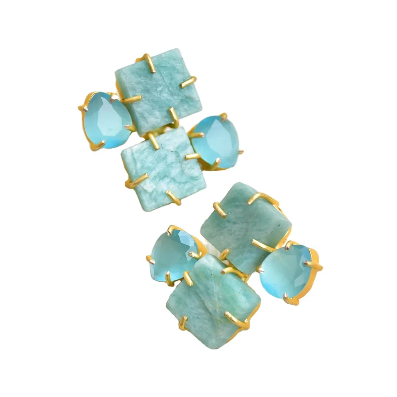 Premium Brass Cluster Earrings Gold Plated Stud Handcrafted Semi Precious Matte Brass Texture Trendy Statement Piece