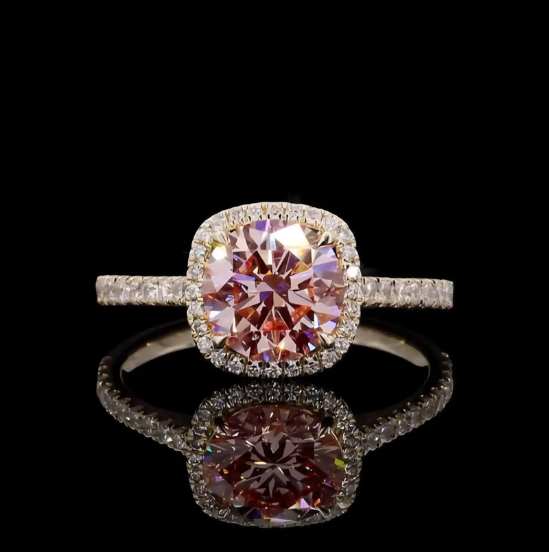 Luxury 8CT Pink Lab Grown Cut Diamond Engagement Ring IGI Certified VS1 Clarity 14K Yellow Gold Rhodium Plated Vintage Fine