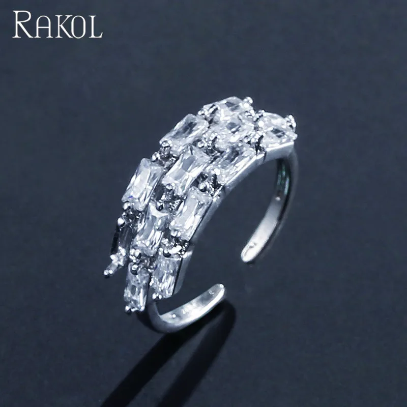 RAKOL RP250 cool style crystal cubic zirconia CZ Square wedding diamond ring for women