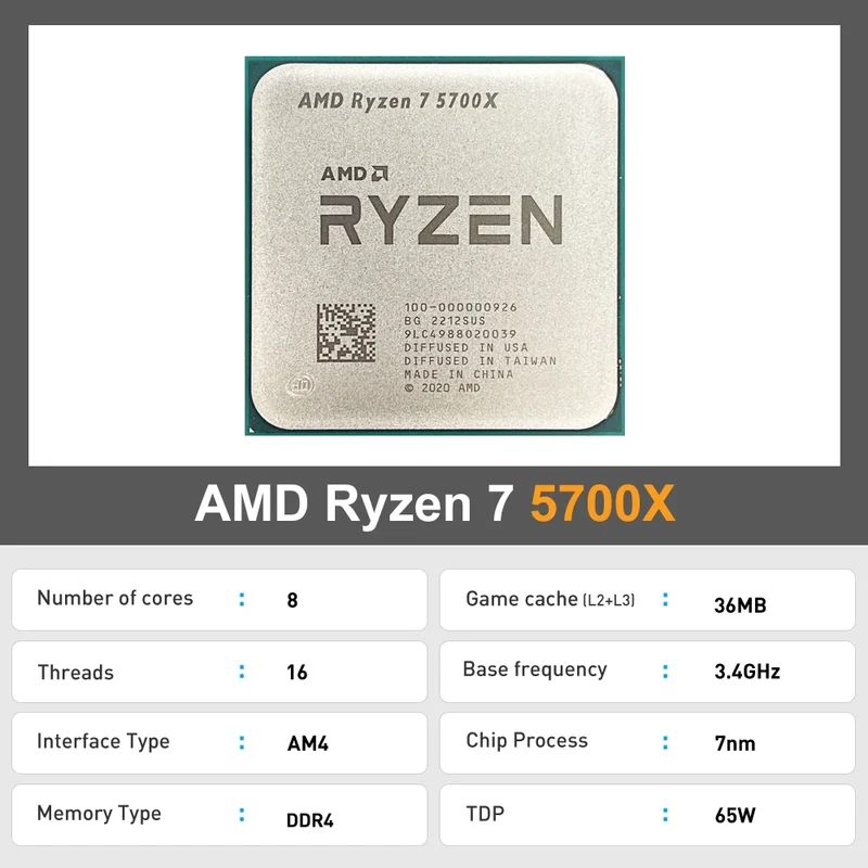 AMD Ryzen 7 5700x New 8-Core CPU16-Thread 4.6GHz Processor 7NM L3=32M 100-000000926 R7 5700X Socket AM4 DDR4 but no without fan