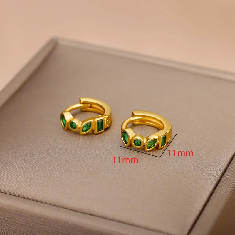 Mini Small Green Zircon Waterdrop Hoop Earrings for Women Gold Plated Stainless Steel Earrings Aesthetic Jewelry Wedding Gift