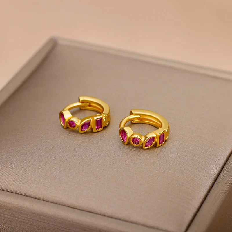 Mini Small Green Zircon Waterdrop Hoop Earrings for Women Gold Plated Stainless Steel Earrings Aesthetic Jewelry Wedding Gift