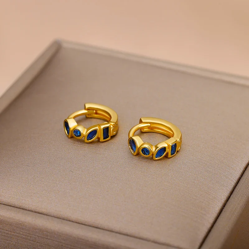 Mini Small Green Zircon Waterdrop Hoop Earrings for Women Gold Plated Stainless Steel Earrings Aesthetic Jewelry Wedding Gift