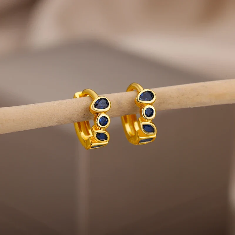 Mini Small Green Zircon Waterdrop Hoop Earrings for Women Gold Plated Stainless Steel Earrings Aesthetic Jewelry Wedding Gift