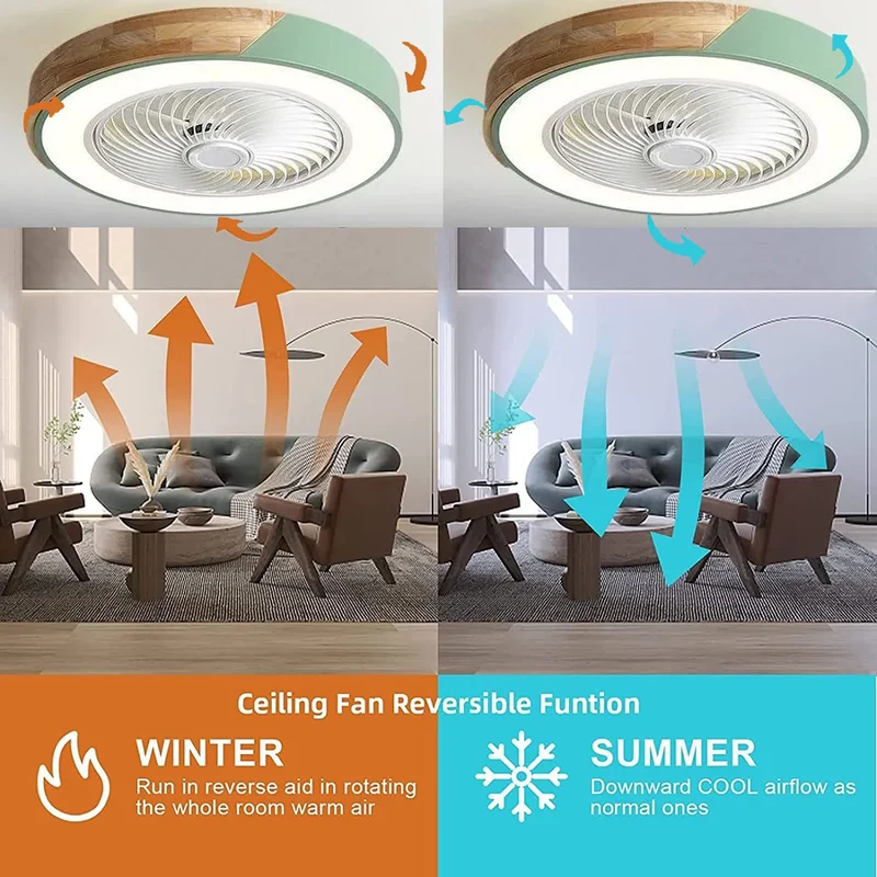 52CM Ceiling Fan Light Lamp 220V APP +Remote Control Fans Bedroom Dining Room Wood Ceiling Fan With Lights DC Green Ceiling Fan
