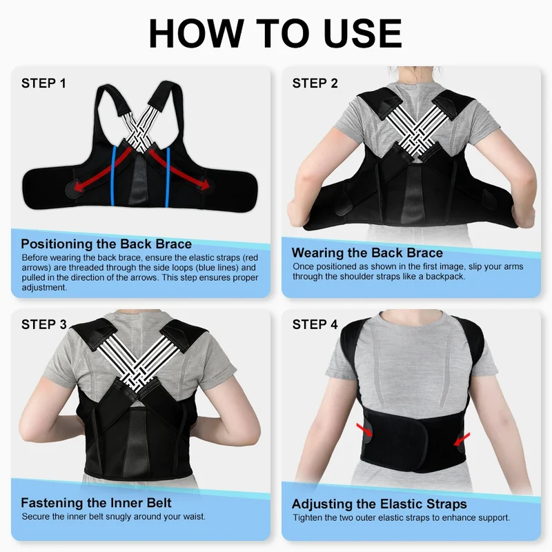 Back Brace Posture Support for Women and Men, Shoulder Straightener Adjustable Full Back Support Upper and Lower Back and Neck